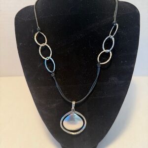 Silpada necklace 925 Sterling hammered disks mixed with leather- so chic! N1440